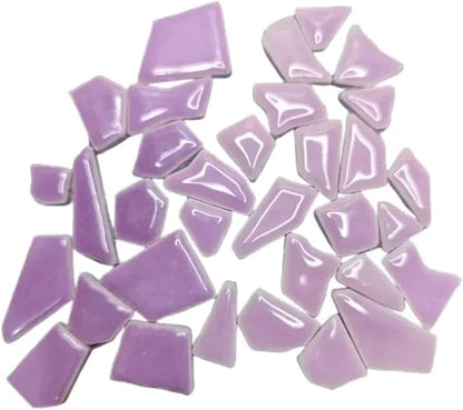 Mosaic Tiles 200g/7.05oz(Approx. 155-170pcs) Porcelain Mosaic Tiles 1-2.5cm 0.4mm Thickness Ceramic Mosaic Stones DIY Mosaic Craft Material(Purple Mix)