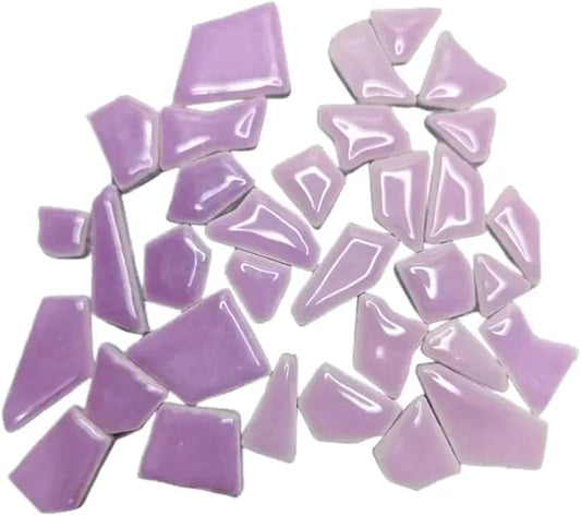 Mosaic Tiles 200g/7.05oz(Approx. 155-170pcs) Porcelain Mosaic Tiles 1-2.5cm 0.4mm Thickness Ceramic Mosaic Stones DIY Mosaic Craft Material(Purple Mix)