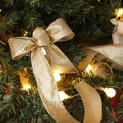 Glitter Wired Ribbon 1.5" x 10 Yards Light Gold for Christmas Home Decor Bow Gift Wrapping DIY Crafts Wreath (30 Foot)