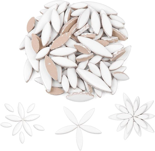 Artspac White Petal Ceramic Mosaic Tiles for Crafts, 200g Flower Tiles Mosaic Pieces for Mosaic Craft Supplies,Garden Art Decor