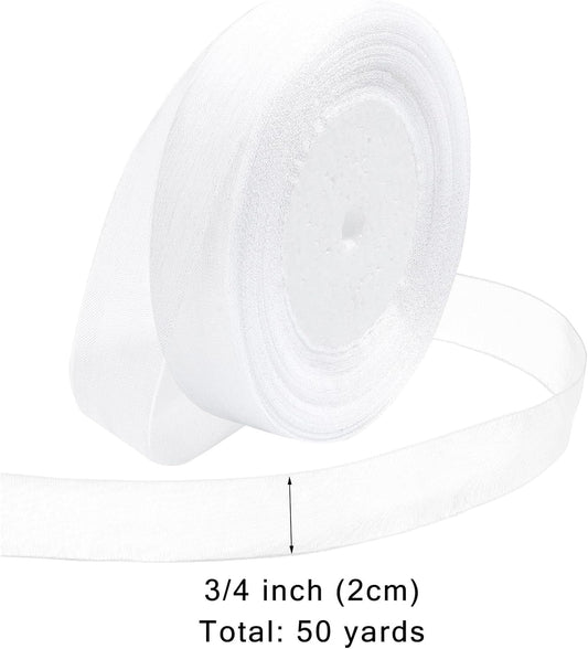 Ribbon for Gift Wrapping 3/4 inch White Sheer Organza Ribbon for Flower Bouquet Tulle Thin Chiffon Ribbons for Wedding Invitations Christmas Halloween Presents Decorations Crafts 50 Yards - Crafty Corner