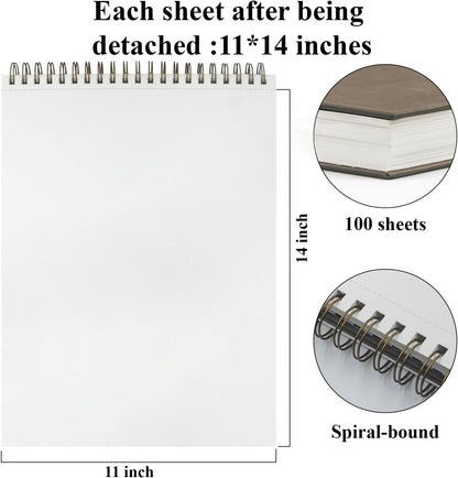 Sketch Book 11 x 14”, 100 Sheets Top Spiral Sketchbook, 68lb /100gsm Drawing Paper Pad, Sketch Pads for Drawing for Adults, Large Sketchbook. - Crafty Corner