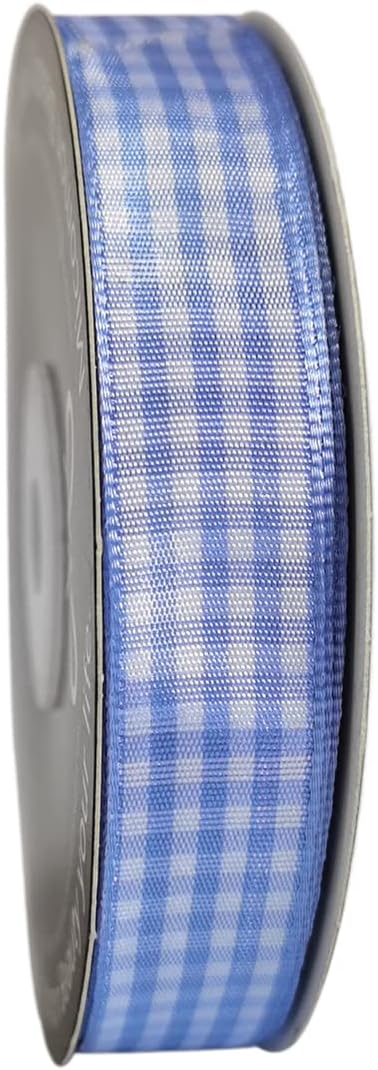Light Blue Gingham Plaid Checked Ribbon 25 Yard Each Roll 100% Polyester (5/8", Light Blue) - Crafty Corner