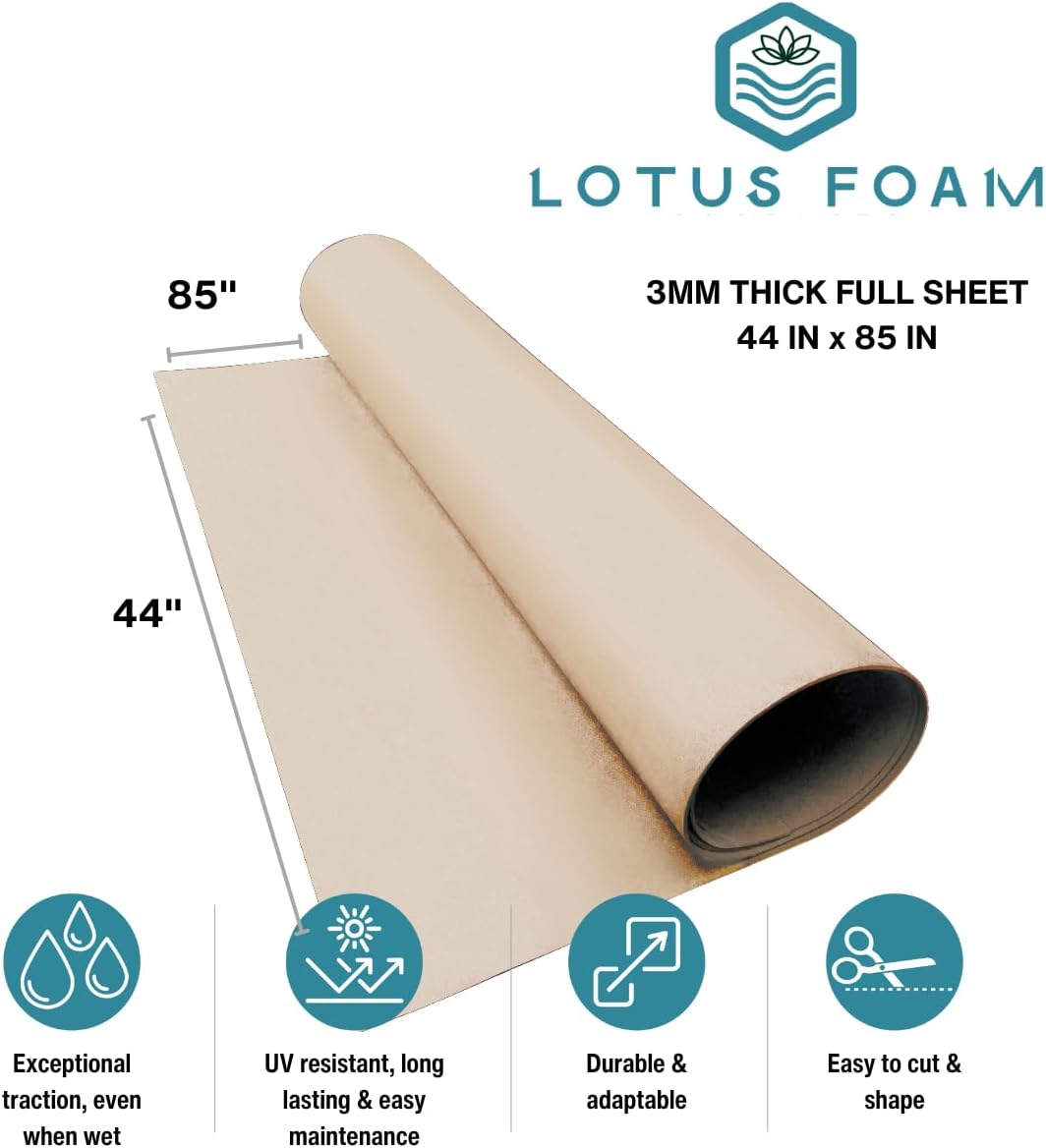 LotusFoam Large 3mm EVA Foam Sheet - 44"x 85" High Density Foam 130 kg/m3 for Cosplay, Costumes, Crafts, Flooring, Outdoor Use - 35 Colors (Sandstone) - Sandstone - Crafty Corner