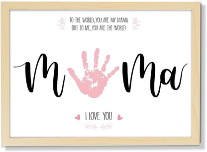 QOUBAI Mother's Day Handprint Art Craft DIY Kit Mother's Day Gifts from Daughter or Son Children Adults Handprint Keepsake with Wood Frame for Mom Grandma Birthday Holiday Activities 12x16 Inch