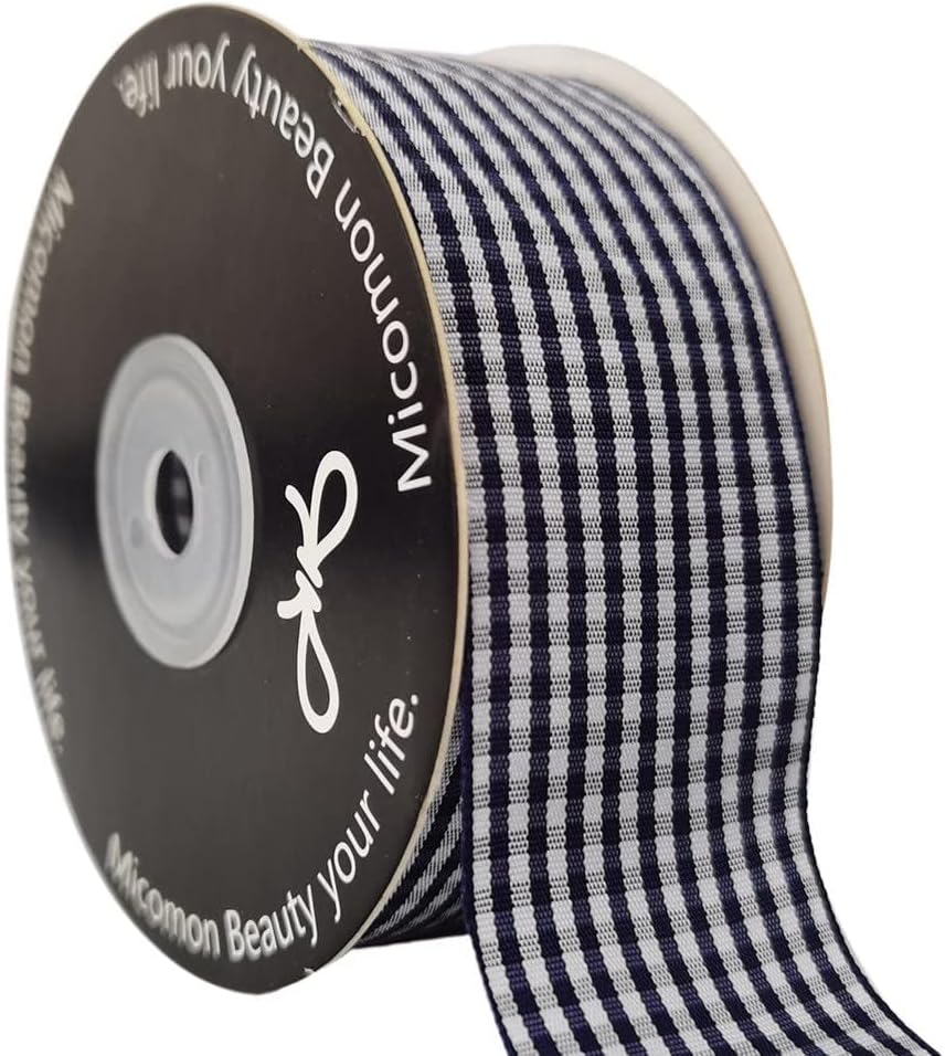 1.5 Inch Blue and White Woven Edge 100% Polyester Gingham Ribbon 25 Yards Each Roll (1-1/2", Blue) - Crafty Corner