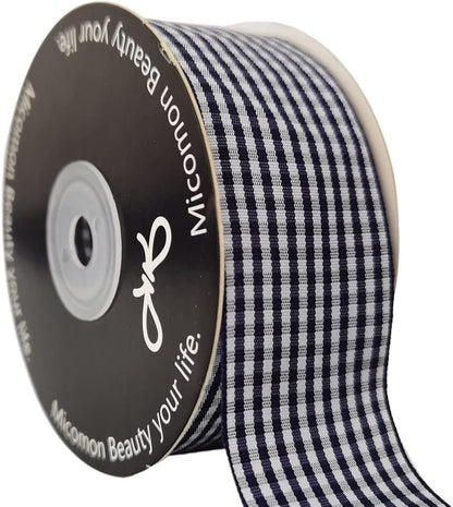 1.5 Inch Blue and White Woven Edge 100% Polyester Gingham Ribbon 25 Yards Each Roll (1-1/2", Blue) - Crafty Corner