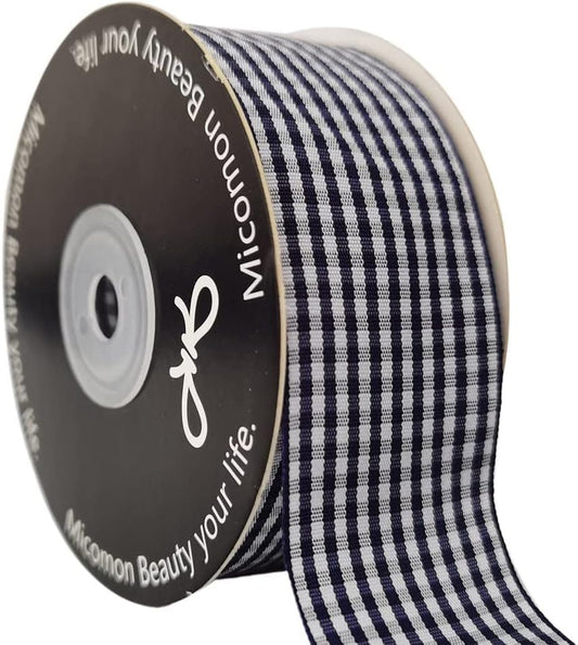 1.5 Inch Blue and White Woven Edge 100% Polyester Gingham Ribbon 25 Yards Each Roll (1-1/2", Blue) - Crafty Corner