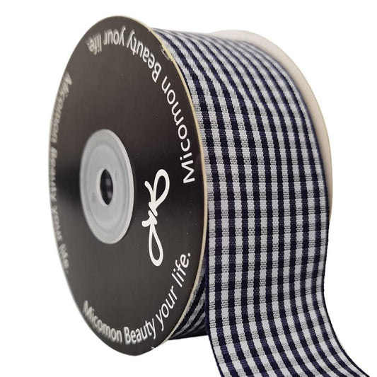 1.5 Inch Blue and White Woven Edge 100% Polyester Gingham Ribbon 25 Yards Each Roll (75 Foot)