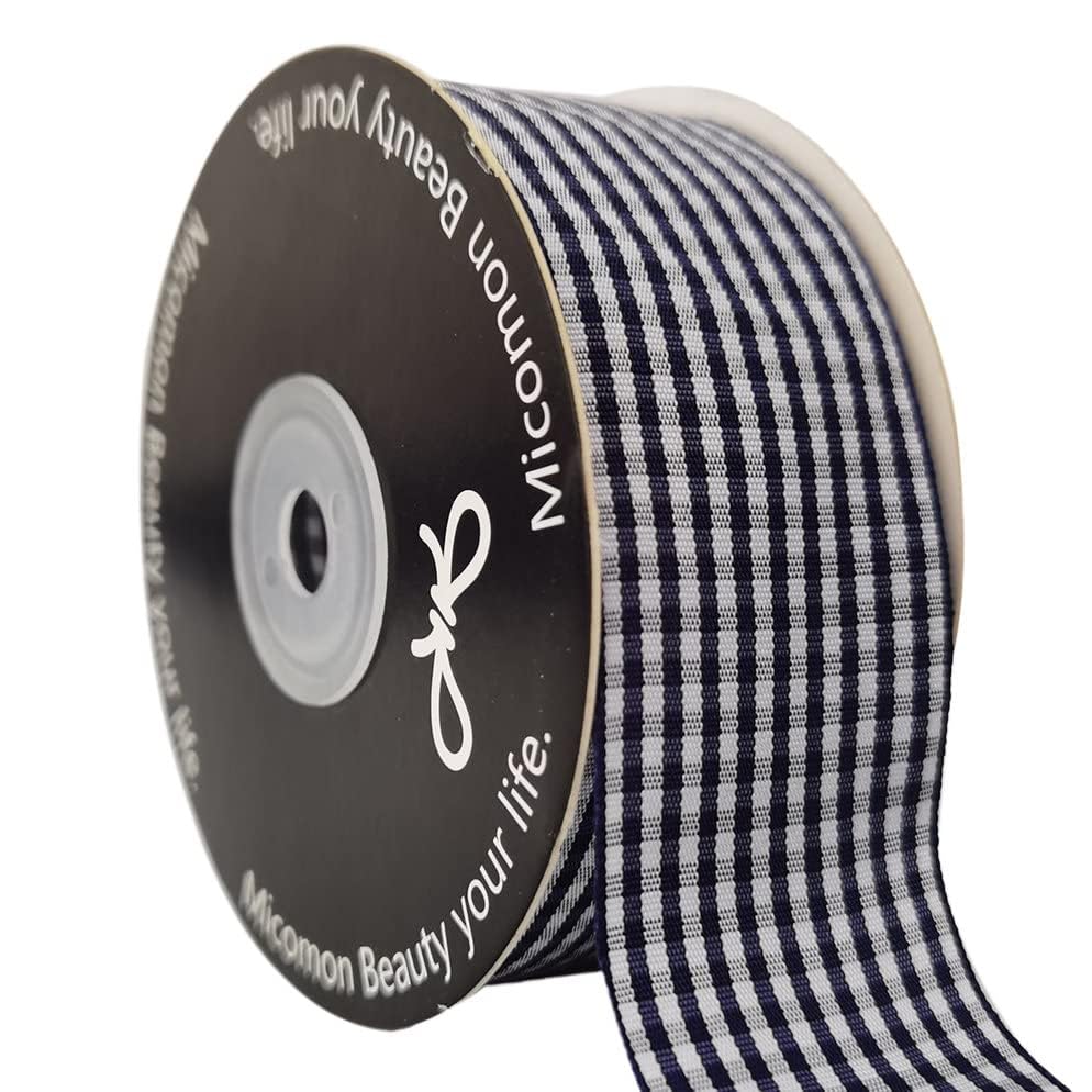 1.5 Inch Blue and White Woven Edge 100% Polyester Gingham Ribbon 25 Yards Each Roll (75 Foot)
