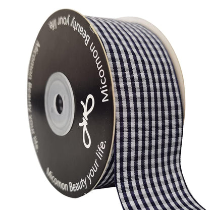 1.5 Inch Blue and White Woven Edge 100% Polyester Gingham Ribbon 25 Yards Each Roll (75 Foot)