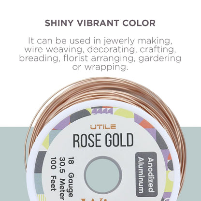 UTILE Armature Aluminum Wire 100 ft 18 Gauge 1.2 mm Anodized Craft Bendable Wire – Sculpting Metal Rose Gold for Bonsai Trees, Clay, Crafts, Plants, Gardening and Jewelry Making (Rose Gold)