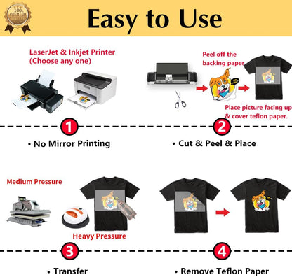 TransOurDream Tru-Heat Transfer Paper for Inkjet & Laserjet Printer (30 Sheets, 8.5x11", Dark 3.0) Printable HTV Heat Transfer Vinyl for T Shirts Iron on Transfers for Dark Fabrics (D3-33)