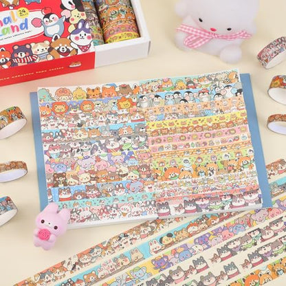 24 Rolls Colorful Cute Cartoon Animal Writable Washi Tape Set (24 Count)