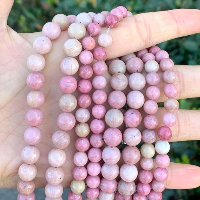 60pcs Adabele Natural Pink Rhodonite Healing Gemstone 6mm (0.24 inch) Round Loose Beads Gem Stone Spacer for Craft Jewelry Making GF9-6
