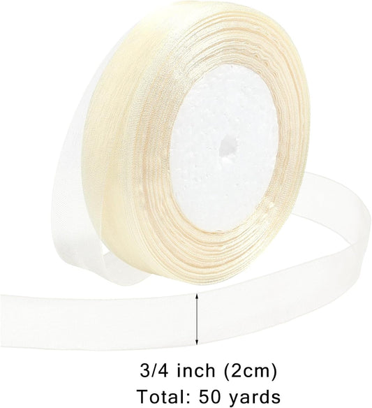 Ribbon for Gift Wrapping 3/4 inch Ivory Sheer Organza Ribbon for Flower Bouquet Tulle Thin Chiffon Ribbons for Wedding Invitations Christmas Halloween Presents Decorations Crafts 50 Yards - Crafty Corner