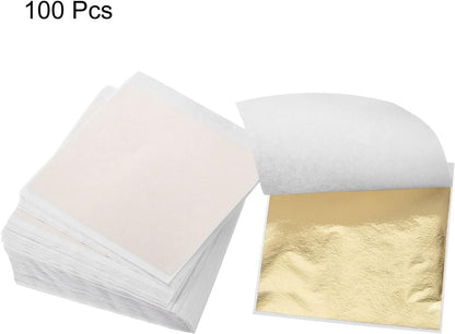 MECCANIXITY Gold Leaf Foil Sheet, Light Golden Leaf Papers, 3.3 x 3.1inch for Art Decoration, Sculptures, Painting, Pack of 100