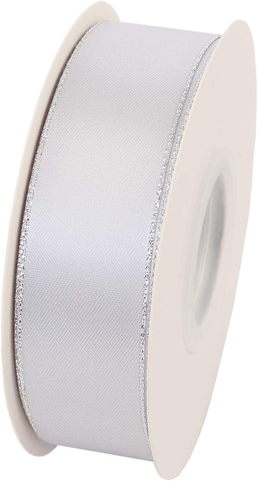 ITIsparkle 1" Inch Double Faced Satin Ribbon 25 Yards with Silver Edges, 1" X 25Yd - Shell Grey - Crafty Corner