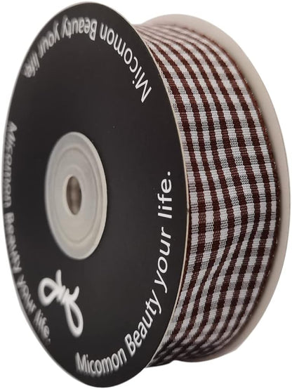 Brown Gingham Plaid Checked Ribbon 25 Yard Each Roll 100% Polyester (1", Brown) - Crafty Corner