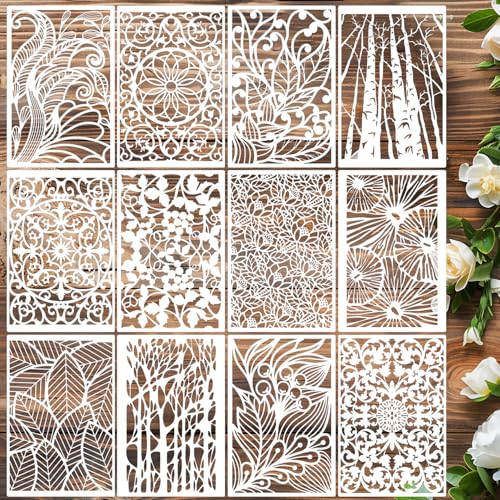 Stencils for Crafts Reusable Art Stencils for Painting Floral Stencil (9 Count)