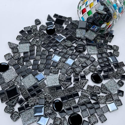 1.1 LB Black Irregular Glass Mosaic Tiles with Backing (17.6 Ounce)