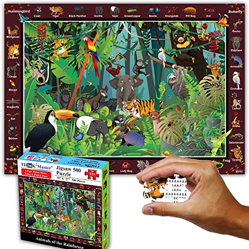 Rainforest Jungle Animals 500 Pieces vith Large Pieces Jigsaw Puzzle for Seniors