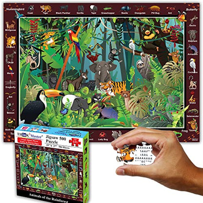 Rainforest Jungle Animals 500 Pieces vith Large Pieces Jigsaw Puzzle for Seniors