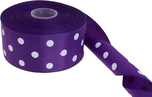 Polka Dot Grosgrain Ribbon 25 Yard Each Roll 100% Polyester (1/1-2", Purple) - Crafty Corner