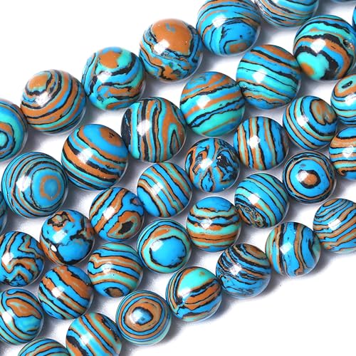 10MM Blue Malachite Beads Natural Stone Energy Healing Beads Round Loose Beads for Jewelry Making Bracelet 38pcs 1 Strands 16"