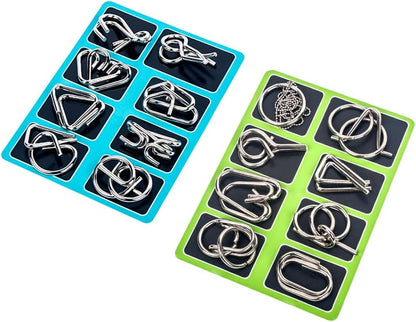 Ahyuan Metal Wire Puzzles Set of 16 Large Thick IQ Test Mind Games Toys Brain Teaser Puzzles Metal Wire Magic Trick Toy Metals IQ Puzzle Fidget Toys Party Favors for Kids Adults Challenge (Silver)