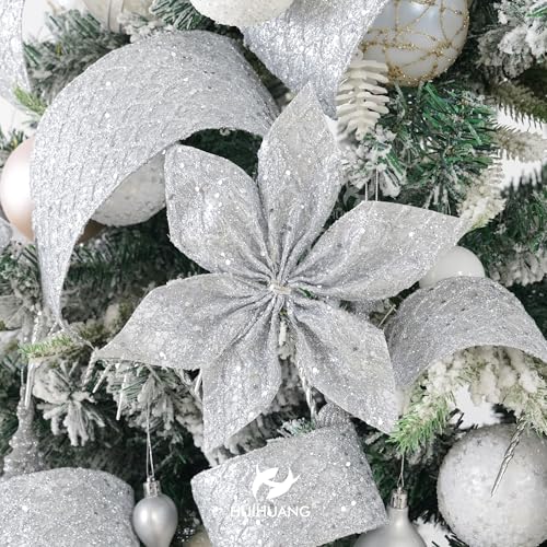 Silver Glitter Wired Christmas Tree Ribbon 2.5 inch x 10 Yards (30 Foot)