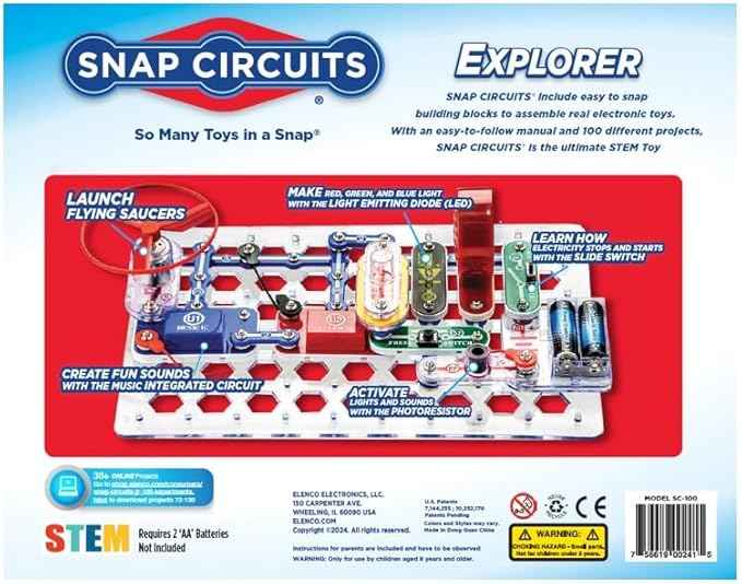Snap Circuits Jr. SC-100 Electronics Exploration Kit, Over 100 Projects, Full Color Project Manual, 28 Parts, STEM Educational Toy for Kids 8 +