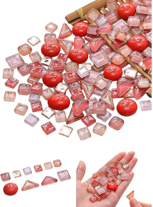 1.1LB Mixed Color Irregular Crystal Mosaic Tiles, Tiny Mini Mosaic Tile DIY Hobbies Handmade Crystal Craft for Craft Bathroom Kitchen Home Decoration DIY Art Projects (Pink Series)