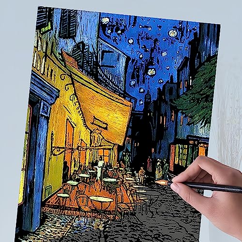 Scratch Art Painting 4 Pcs Vincent Van Gogh Scratch Rainbow Paper Set for Adults and Kids