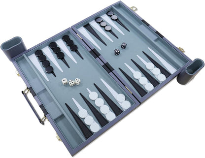 Backgammon Set - Classic Board Game with Premium Leather Case - Portable Travel Strategy Backgammon Game Set for Adults, Kids - Suitable as (18inch, Gray)
