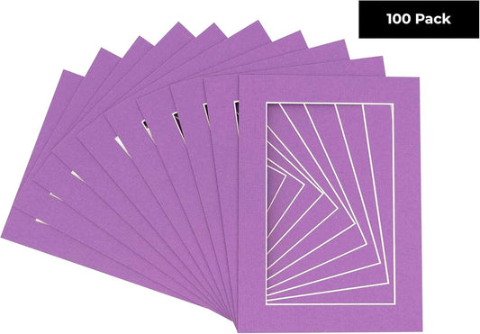 5x7 Mat for 8.5x11 Frame - Precut Mat Board Acid-Free Show Kit with Backing Board, and Clear Bags Dark Purple 5x7 Photo Matte Made to Fit a 8.5x11 Picture Frame Matboard for Framing, Pack of 100 Mats