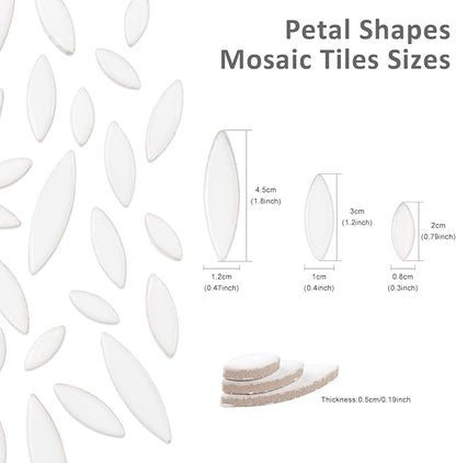 Artspac White Petal Ceramic Mosaic Tiles for Crafts, 200g Flower Tiles Mosaic Pieces for Mosaic Craft Supplies,Garden Art Decor
