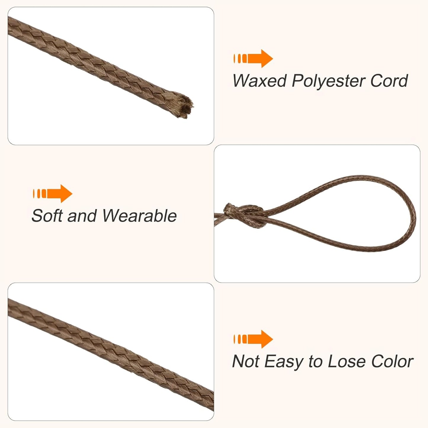 MECCANIXITY Waxed Cord 1mm Waxed Polyester Cord 175 Yard Wax String for Bracelet Making,Necklaces, Beading,Jewelry Making and DIY Crafts(Brown), 0.04 inch-Dia