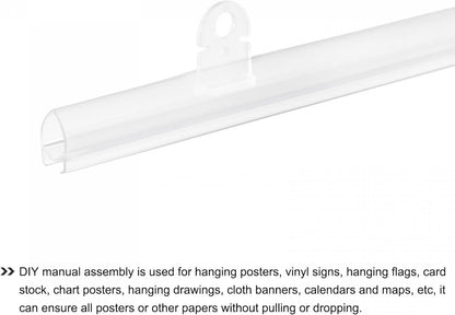 MECCANIXITY PVC Poster Hanger Rail Poster Strip Bar 70cm/28inch Clear with Clips for Poster, Map, 4 Set