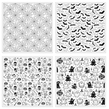 4 Pcs Polymer Clay Texture Sheets Ghosts Silicone Texture Stamp Skeletons Clay Texture Mat Modeling Pattern Pad Sheets for Jewelry and Earrings Tools