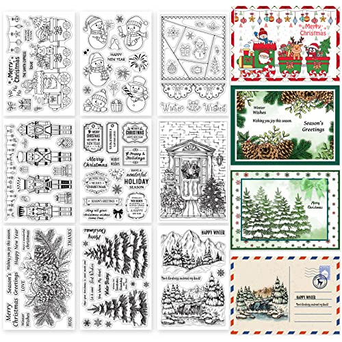 9 Sheets Different Style Winter Christmas Clear Stamps Silicone Transparent Stamps for Card Making Decoration and DIY Scrapbooking