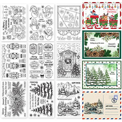 9 Sheets Different Style Winter Christmas Clear Stamps Silicone Transparent Stamps for Card Making Decoration and DIY Scrapbooking