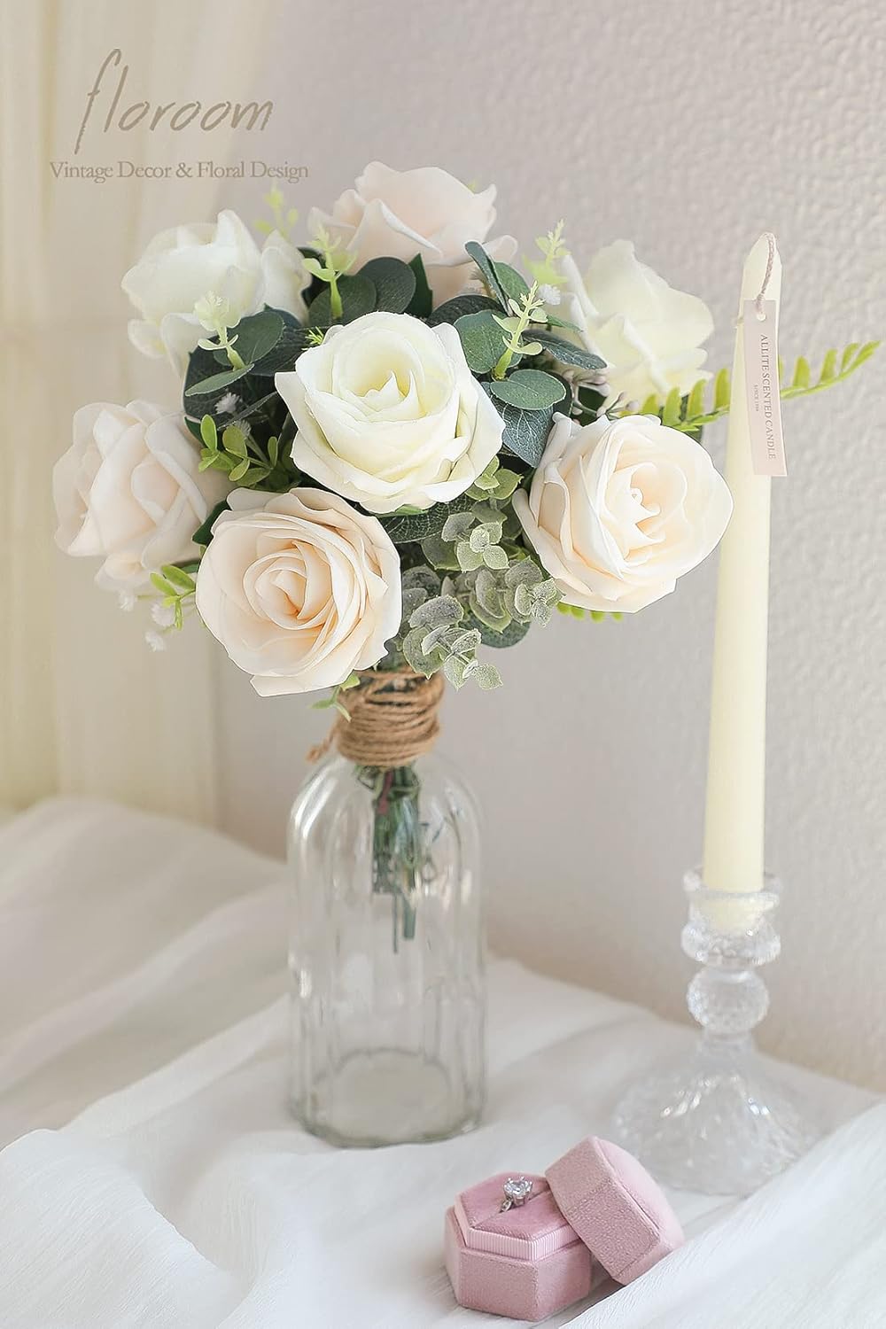 Floroom Artificial Flowers 20pcs Real Looking Ivory High-Centered Foam Fake Roses with Stem for DIY Wedding Bouquets Bridal Shower Centerpieces Floral Arrangements Party Tables Home Decorations