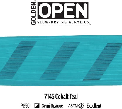 OPEN Slow-Drying Acrylics by GOLDEN, Cobalt Teal, 2 fl oz. tube, Professional Acrylic Paint, Semi-Opaque