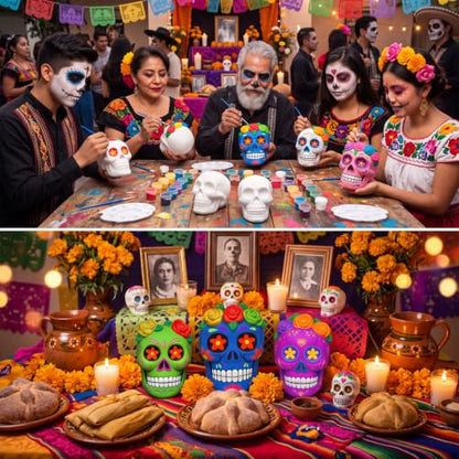 24 Sets Day of Dead Skull Ceramic Figurines Gnome Painting Kit