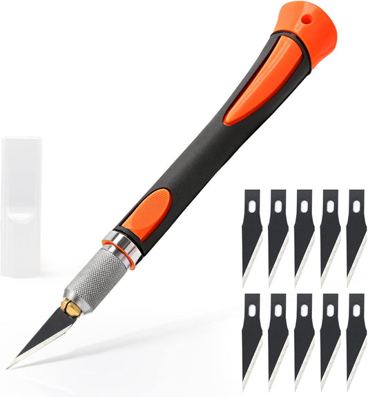 EHDIS Precision Hobby Knife Set Utility Craft Knife Kit with 10PCS Blades for Art, Working-Stencil, Scoring, Scrapbooking, Architecture Modeling, Crafting-Orange