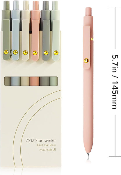 Gel Pens, 6 Pcs 0.5mm Fine Point Smooth Writing Pens Cute Pens, High-End Series Black Ink Pens for Journaling Note Taking, School Office Supplies for Women Men (6 Pcs Gold Morandi)