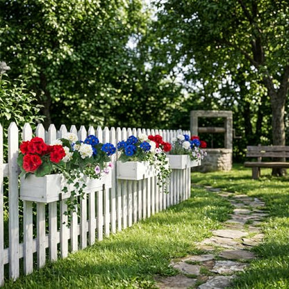 6 Pcs Artificial Geranium Flowers for Outdoors Geranium Silk Flowers Outdoor UV Resistant Plants Faux Patriotic Flowers for 4th of July Home Kitchen Table Centerpieces Decor