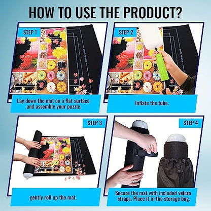 Black 2000 Pieces Jigsaw Puzzle Mat Roll Up