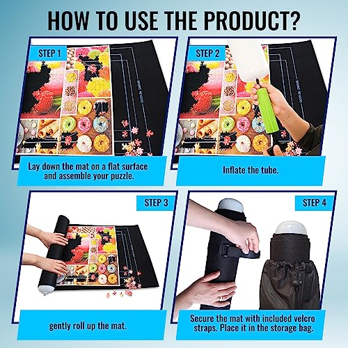 Black 1500 Pieces Jigsaw Puzzle Mat Roll Up (1500 Count)